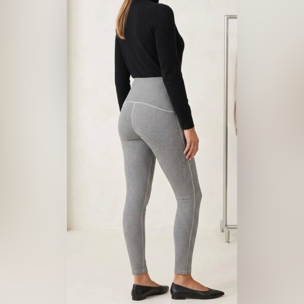 Spanx Booty Boost Houndstooth Navy Blue And White Leggings Small